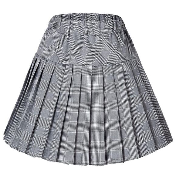 Urban CoCo Women's Elastic Waist Tartan Pleated School Skirt - Picture 1 of 5